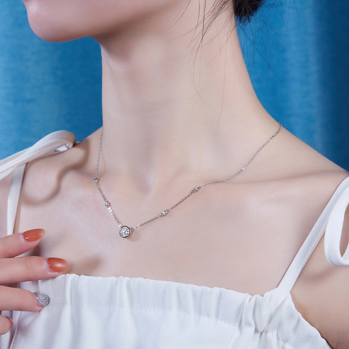 1.0 Carat Round Cut Moissanite Pendant Silver Plated Necklace