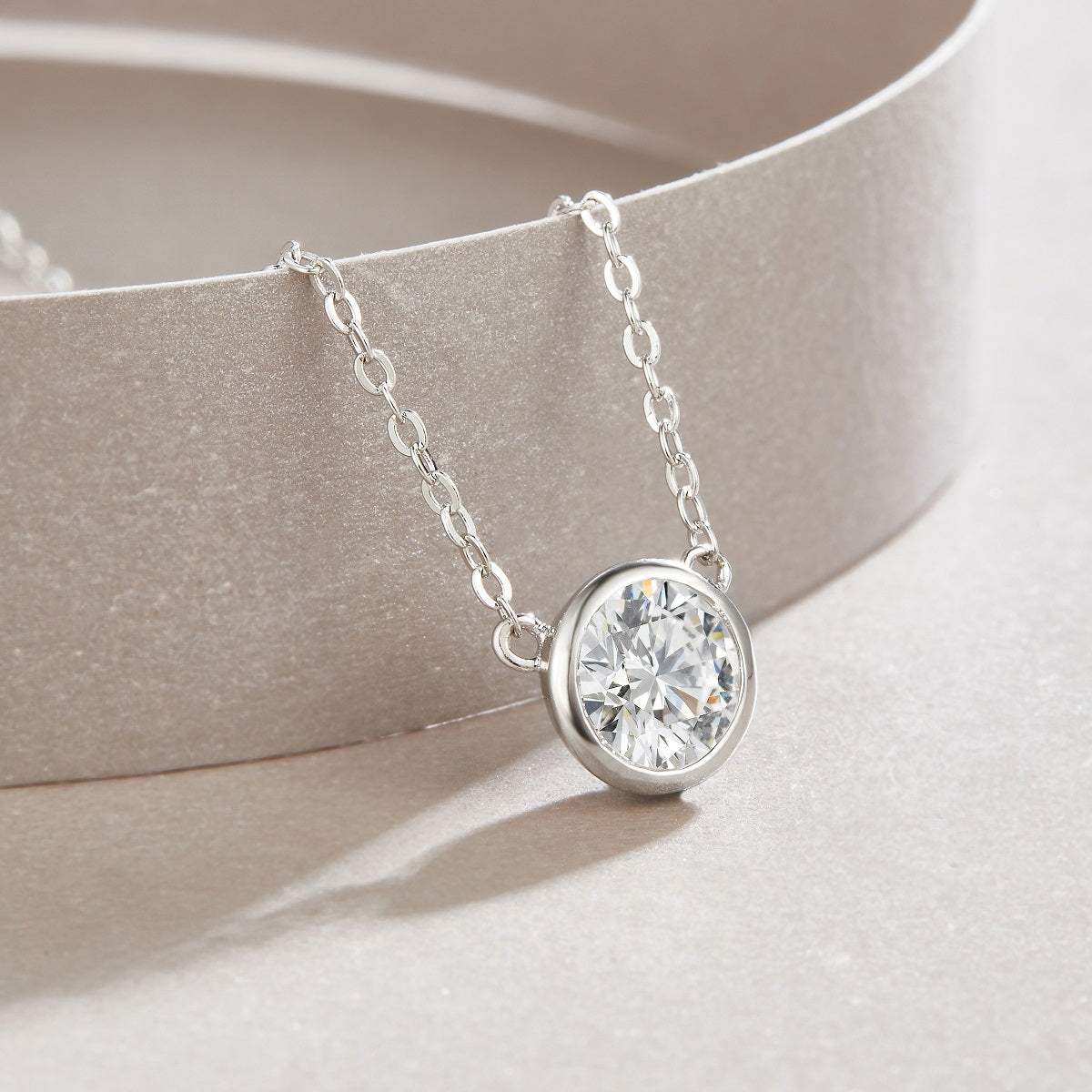 1.0 Carat Round Cut Moissanite Pendant Silver Plated Necklace