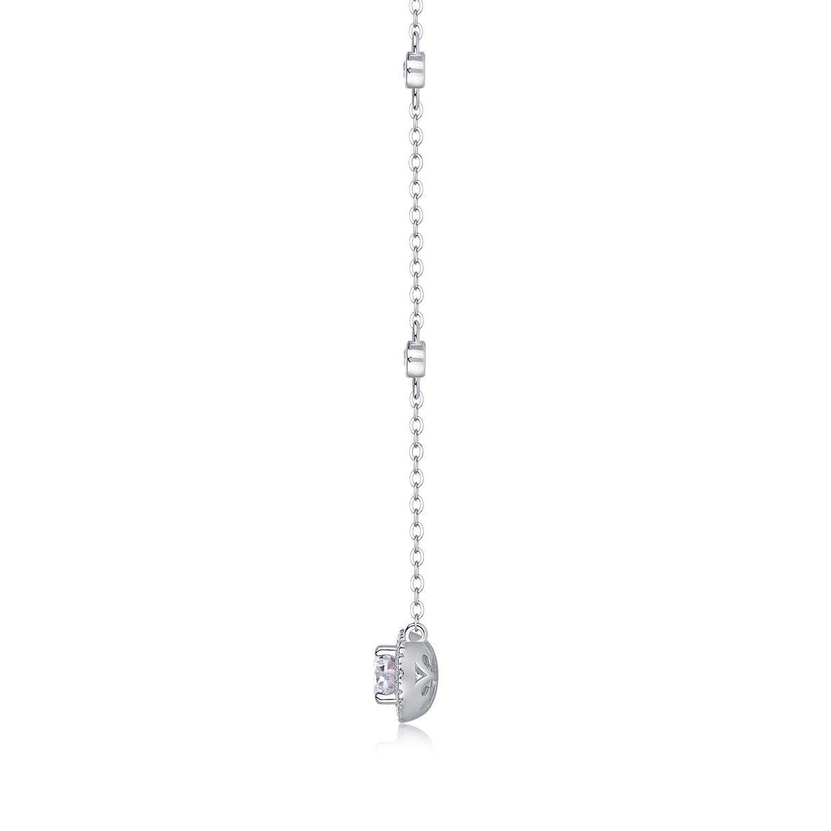 Silver Plated 18K Platinum Oval Pendant Necklace with 1.0 Carat Small Moissanite