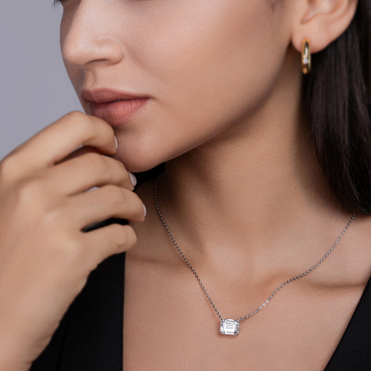 Silver Plated 18K Platinum Necklace with 5.0 Carat Moissanite Pendant