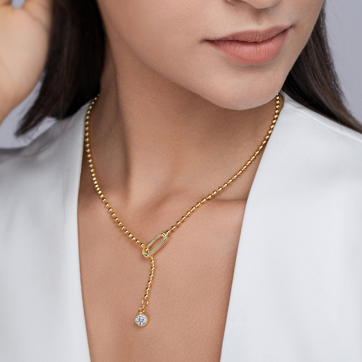 Silver Plated 18K Gold Hollow Rectangle Necklace with Moissanite