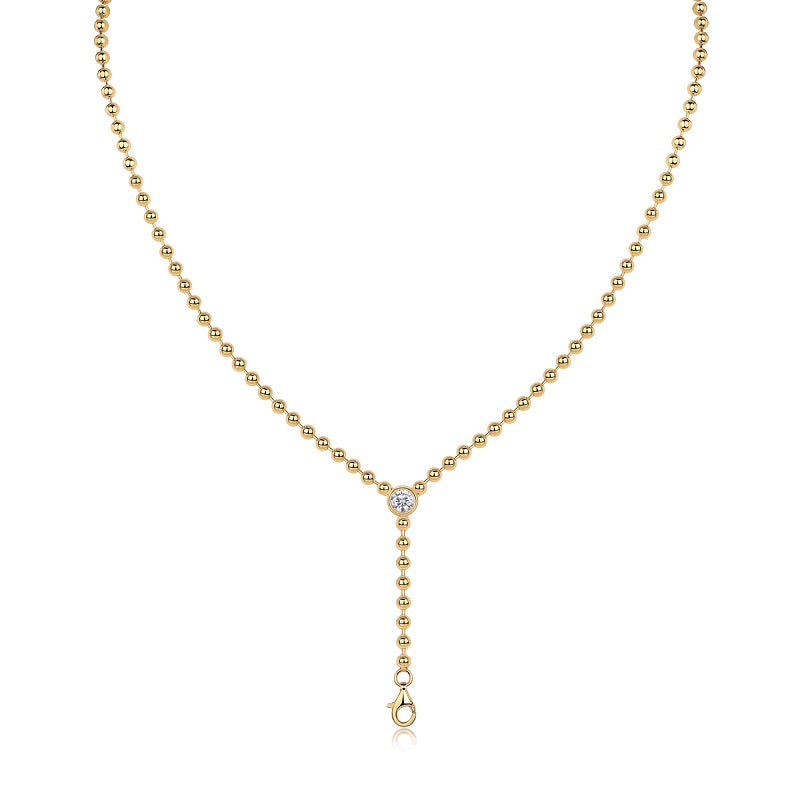 Silver Plated 18K Gold Round Bead Necklace with 0.5 Carat Moissanite