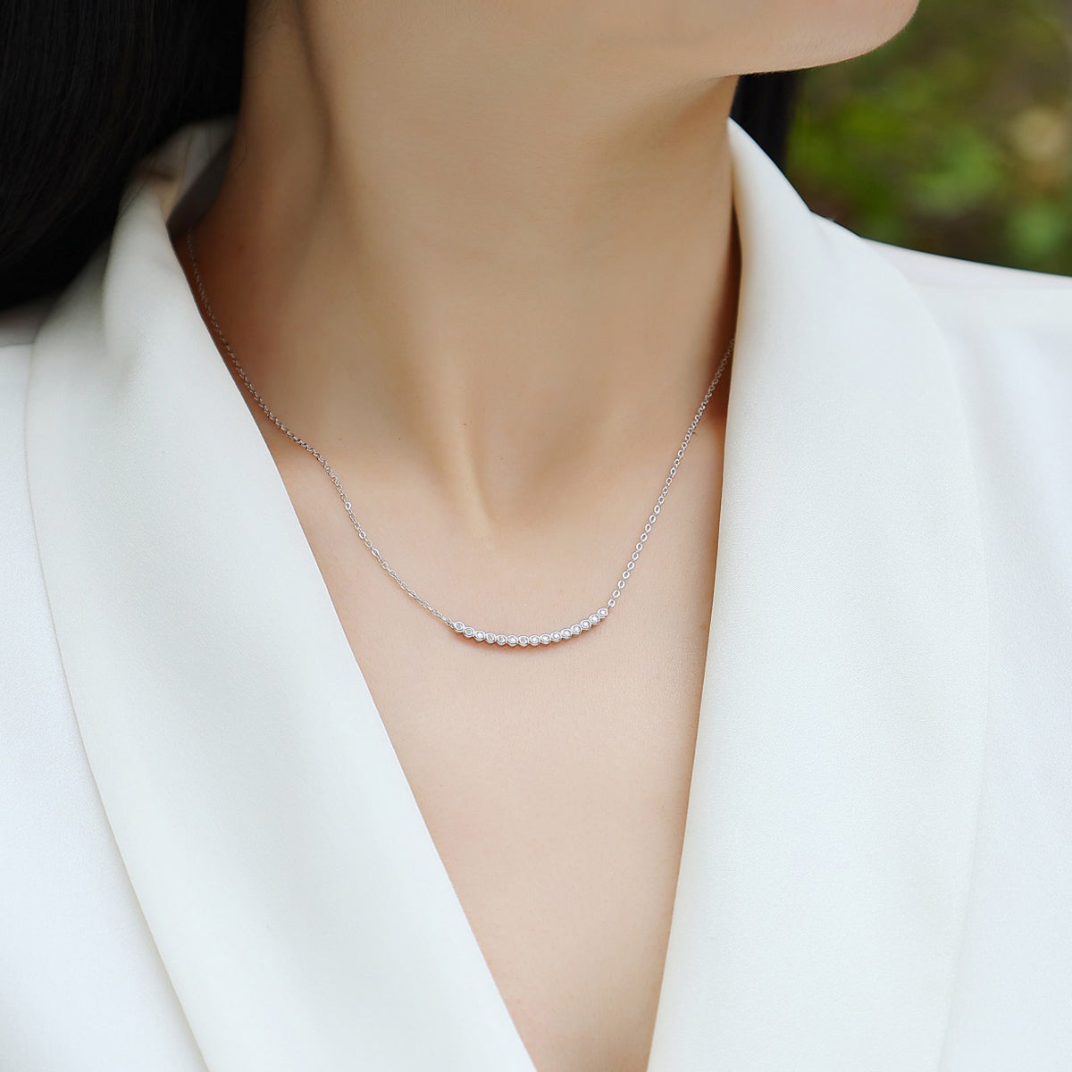 S925 Silver Plated 18K Platinum Necklace with Moissanite Pendant