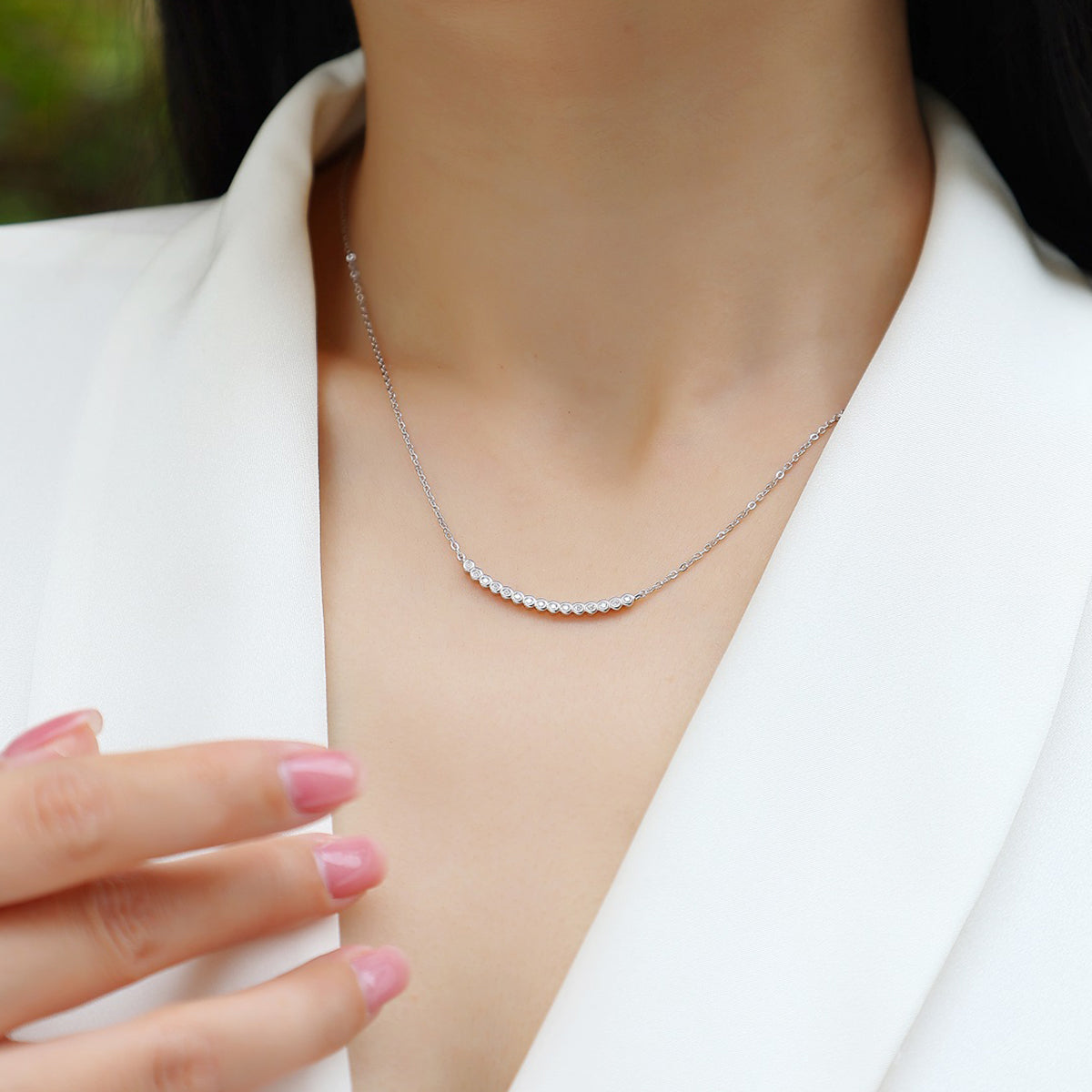 S925 Silver Plated 18K Platinum Necklace with Moissanite Pendant