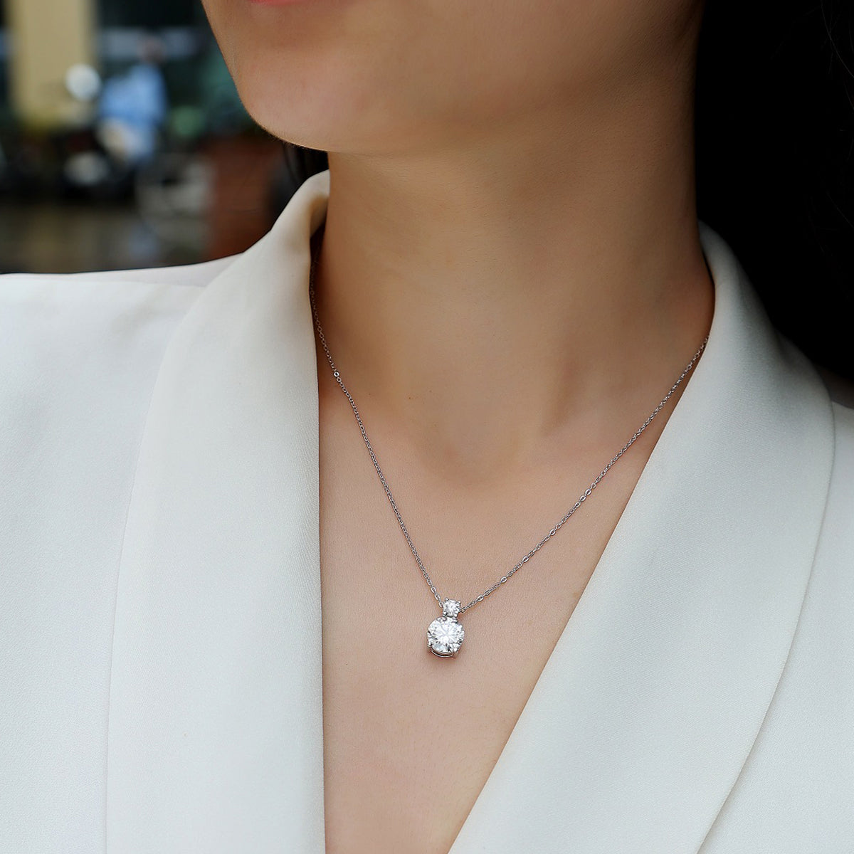 Silver Plated 18K Platinum Necklace With 3.0 Carat Moissanite Pendant