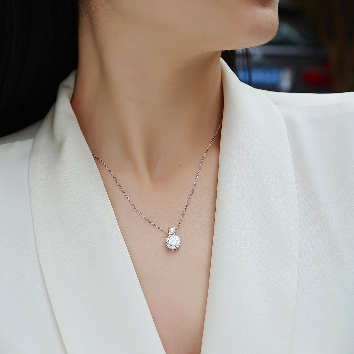 Silver Plated 18K Platinum Necklace With 3.0 Carat Moissanite Pendant