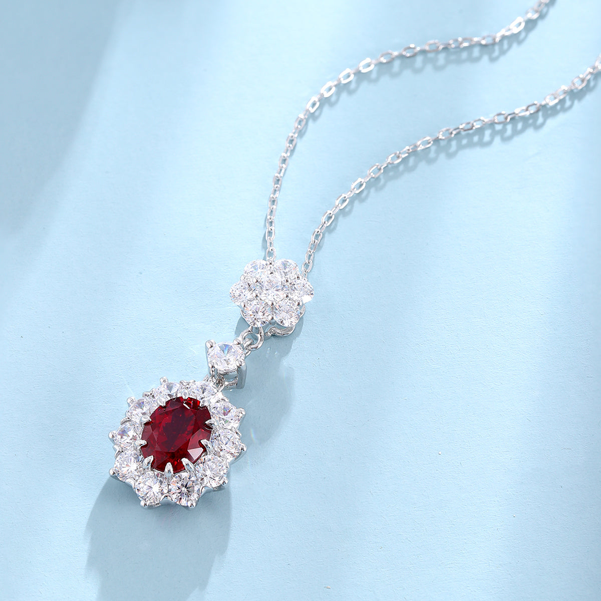 2.785 Carat Oval Shape Lab Grown Gemstone Flower Pendant