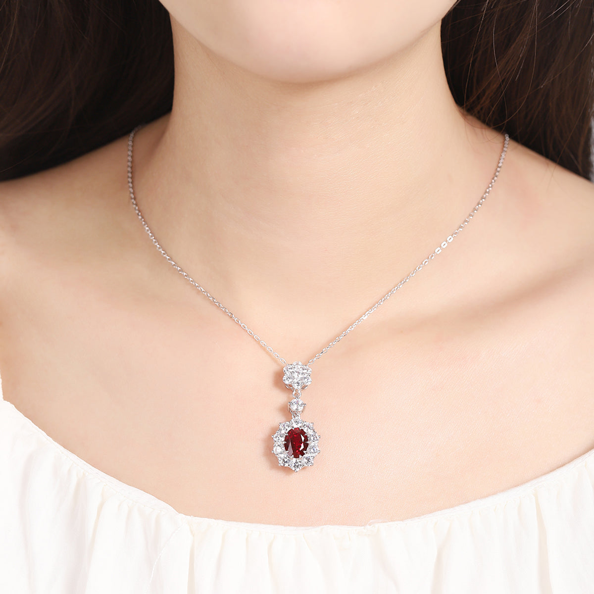 2.785 Carat Oval Shape Lab Grown Gemstone Flower Pendant