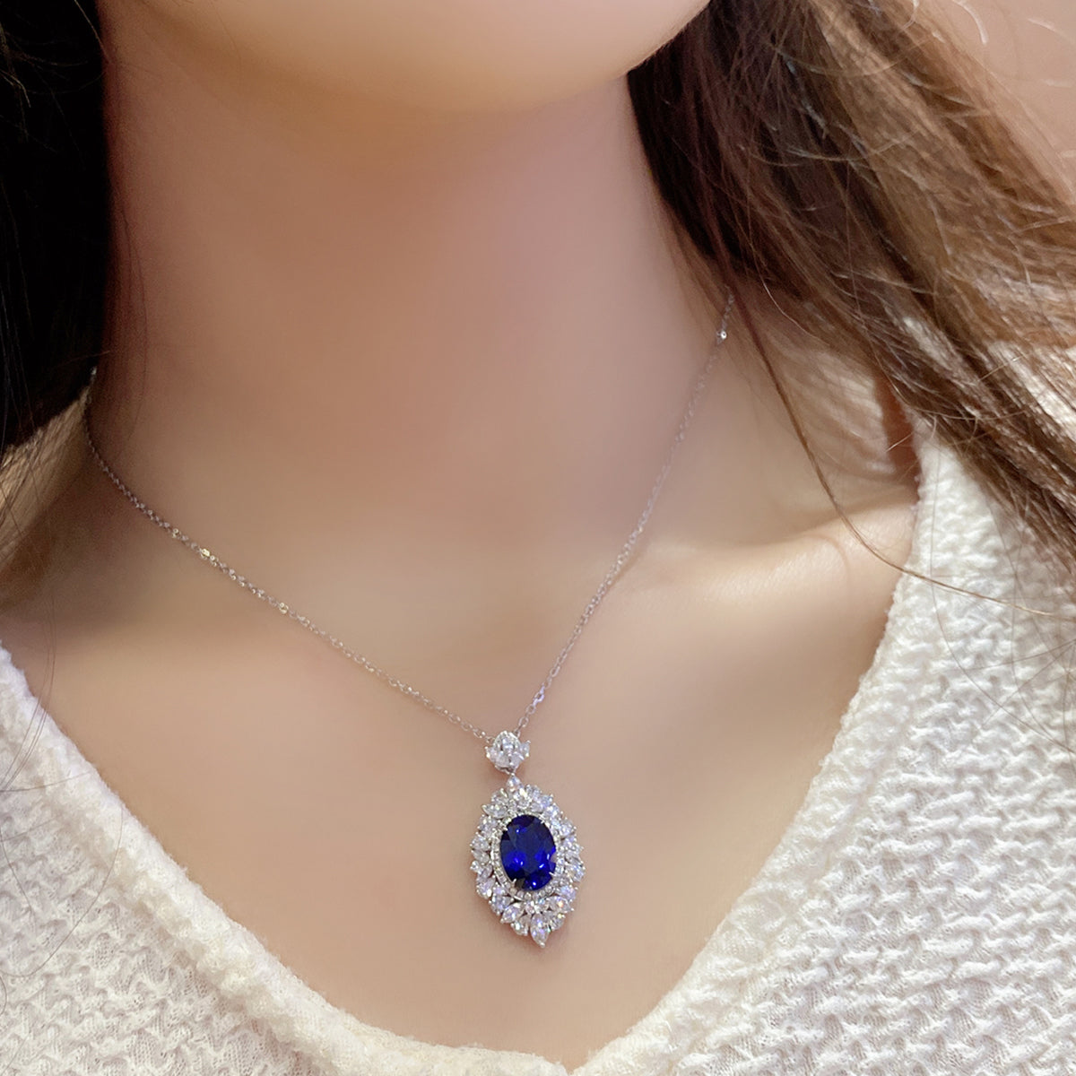 3.67 Carat Oval Shape Lab Grown Gemstone Pendant Necklace