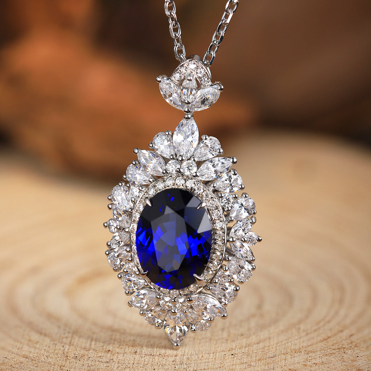 3.67 Carat Oval Shape Lab Grown Gemstone Pendant Necklace