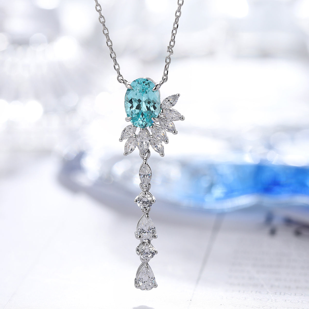 2.22 Carat Oval Lab Created Gemstone Pendant Necklace