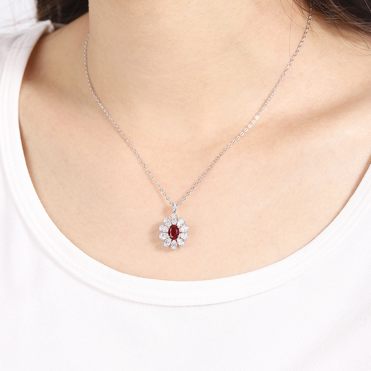 1.06 Carat Oval Shape Lab Grown Gemstone Pendant with Halo S925 Silver Plated 18K Platinum Necklace