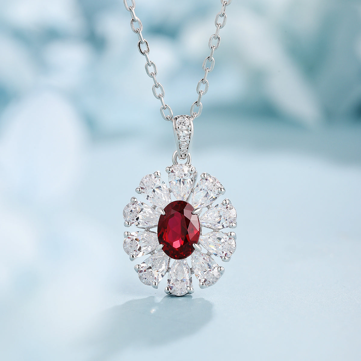 1.06 Carat Oval Shape Lab Grown Gemstone Pendant with Halo S925 Silver Plated 18K Platinum Necklace