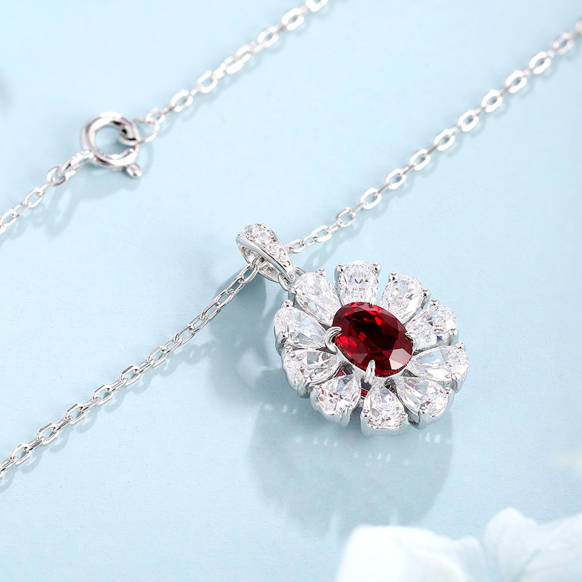 1.06 Carat Oval Shape Lab Grown Gemstone Pendant with Halo S925 Silver Plated 18K Platinum Necklace