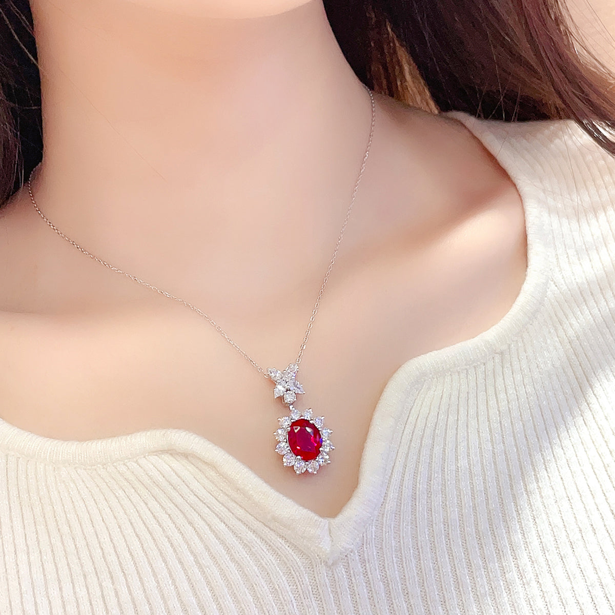 4.76 Carat Oval Shape Lab Grown Gemstone Pendant Necklace