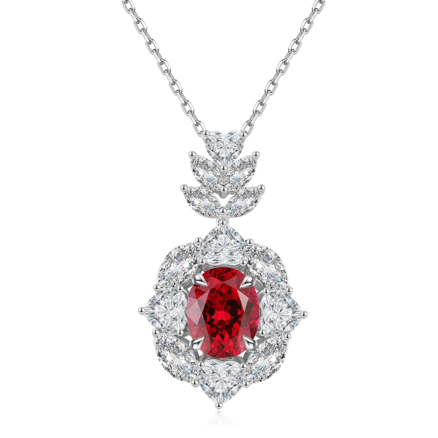 3.85 Carat Oval Lab Created Gemstone Halo Pendant Necklace