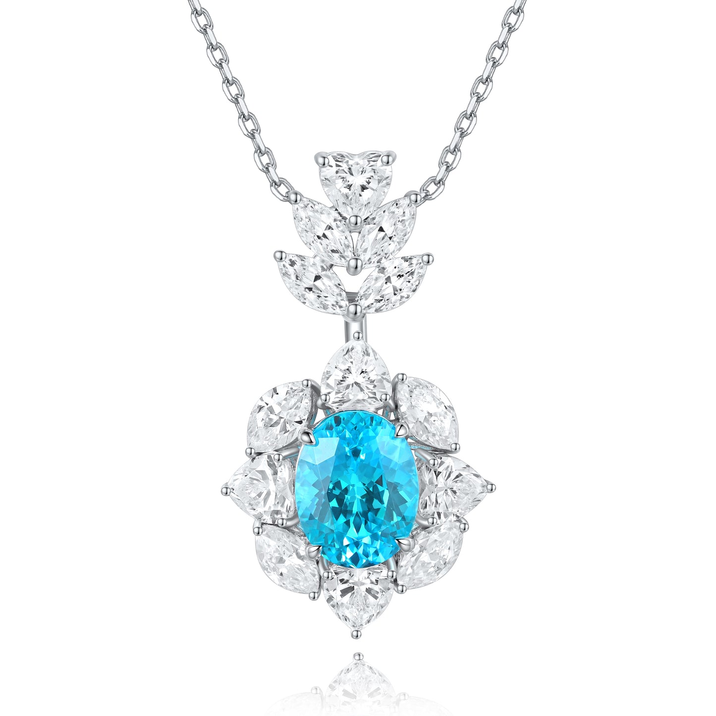 3.85 Carat Oval Lab Created Gemstone Halo Pendant Necklace