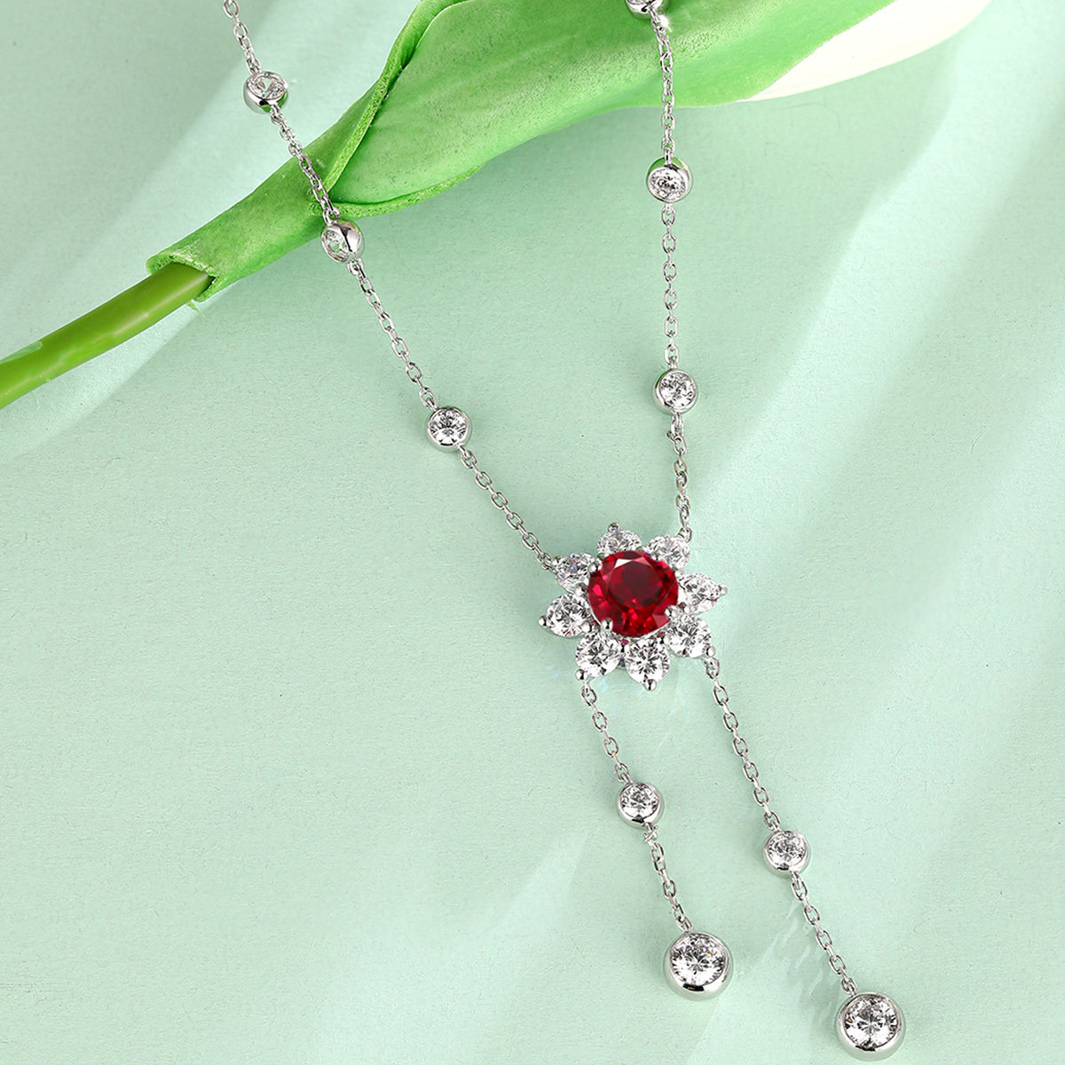 S925 Silver Plated 18K Platinum Sun-Flower Necklace Gemstone