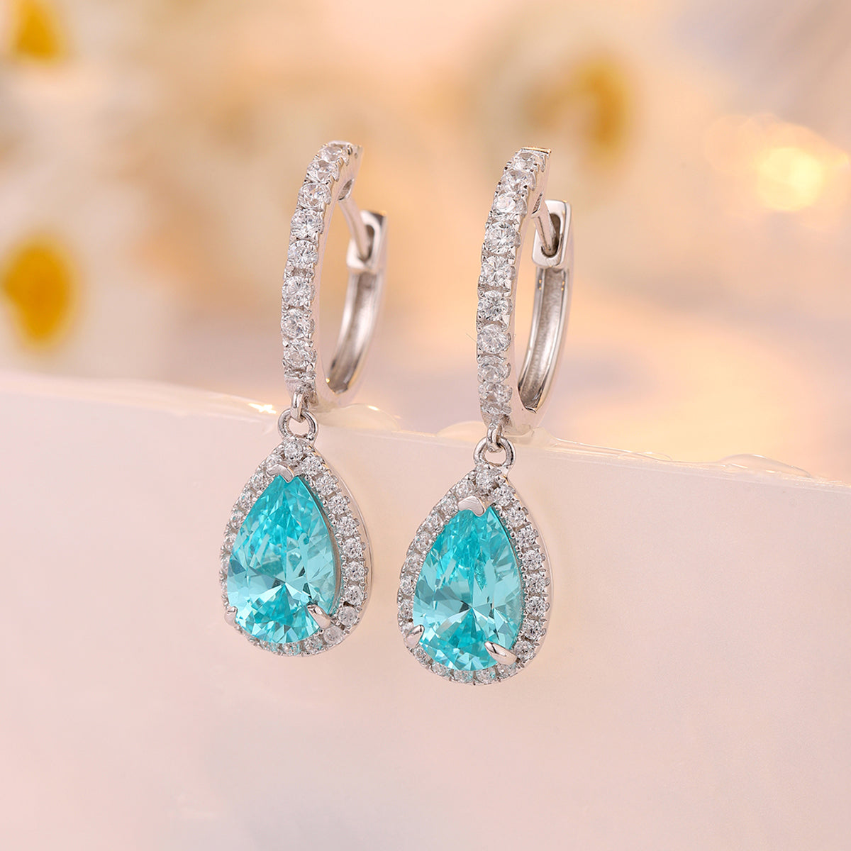 3.08 Carats Pear-Shape Lab Grown Paraiba Stone Earrings
