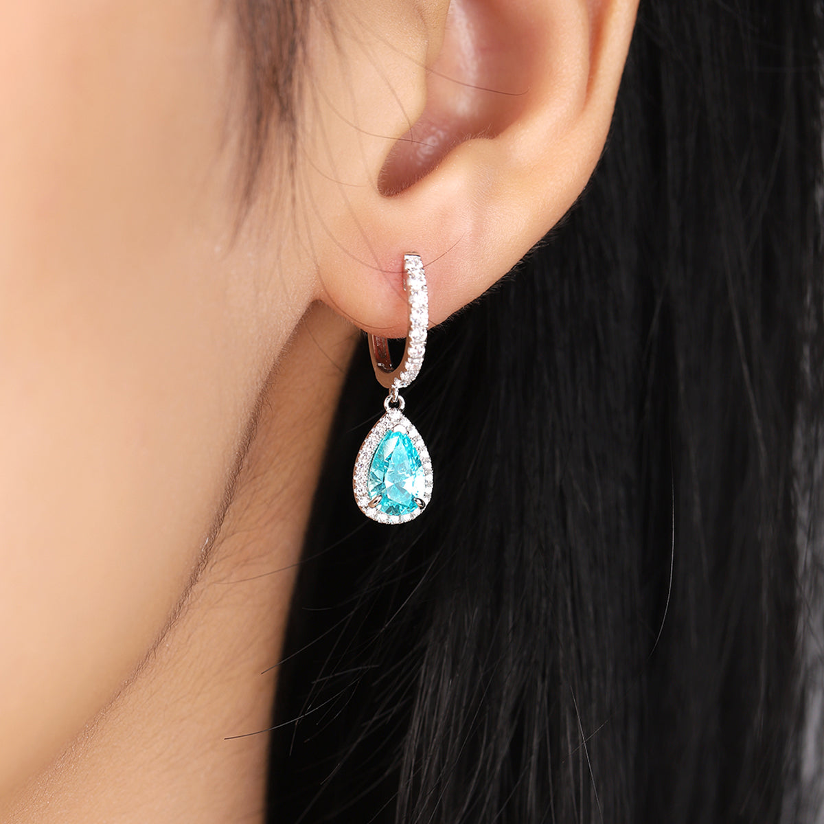 3.08 Carats Pear-Shape Lab Grown Paraiba Stone Earrings
