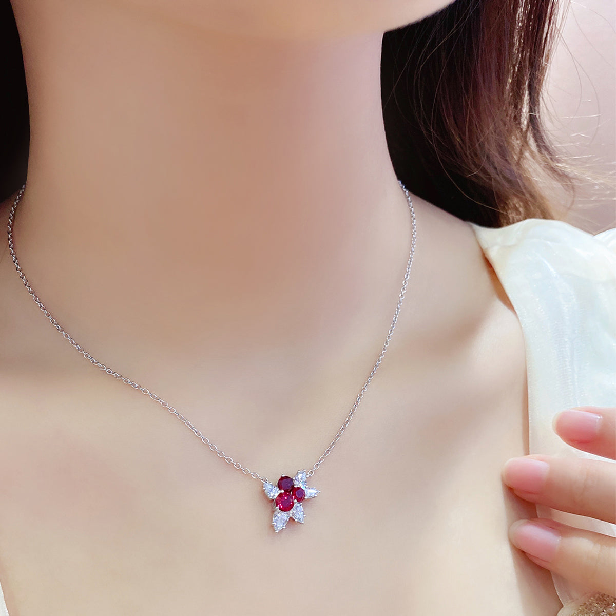 0.98 Carat Round Shaped Lab Created Gemstone Necklace