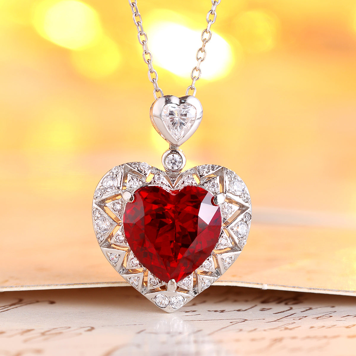 7.03 Carat Heart-Shaped Lab Created Gemstone Necklace
