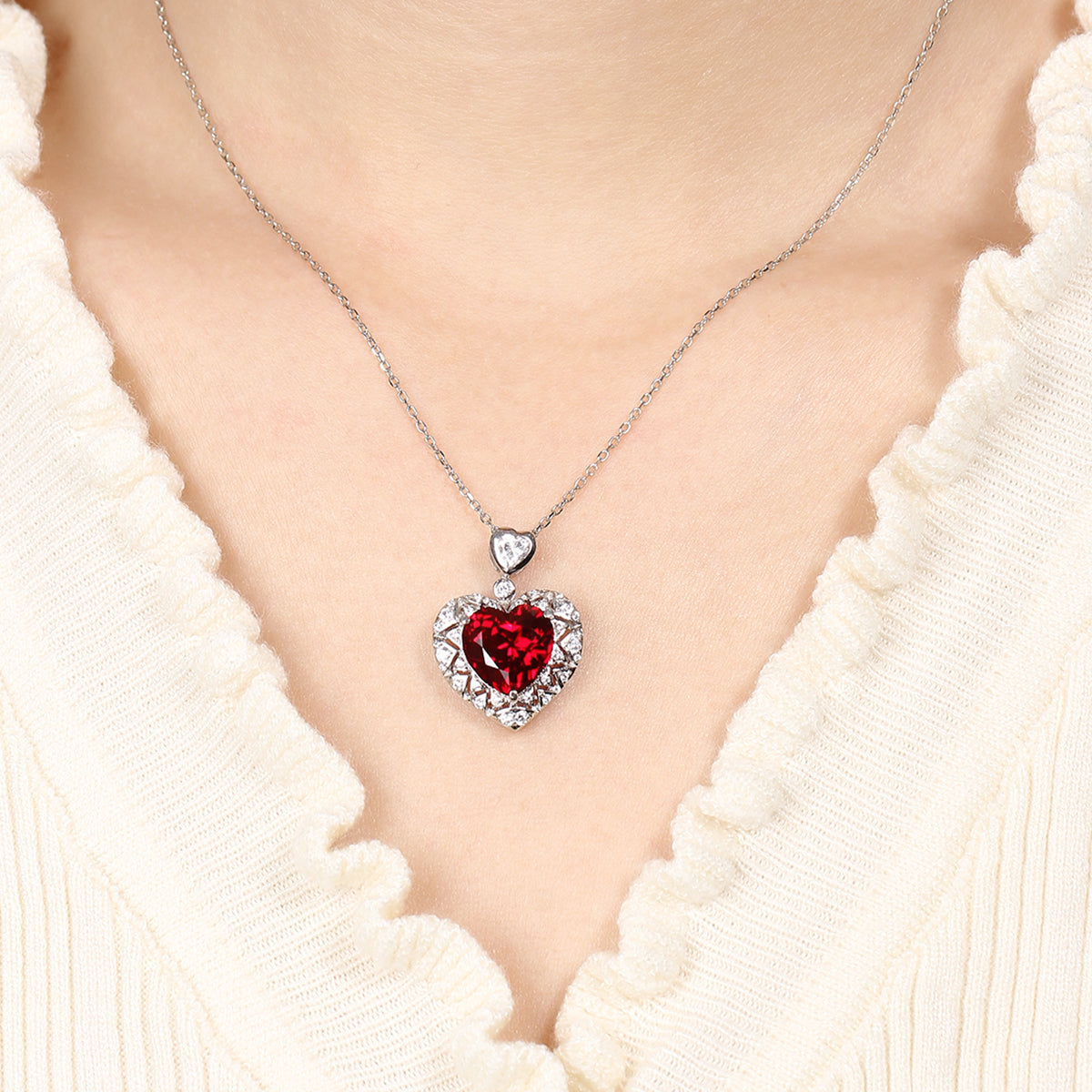 7.03 Carat Heart-Shaped Lab Created Gemstone Necklace
