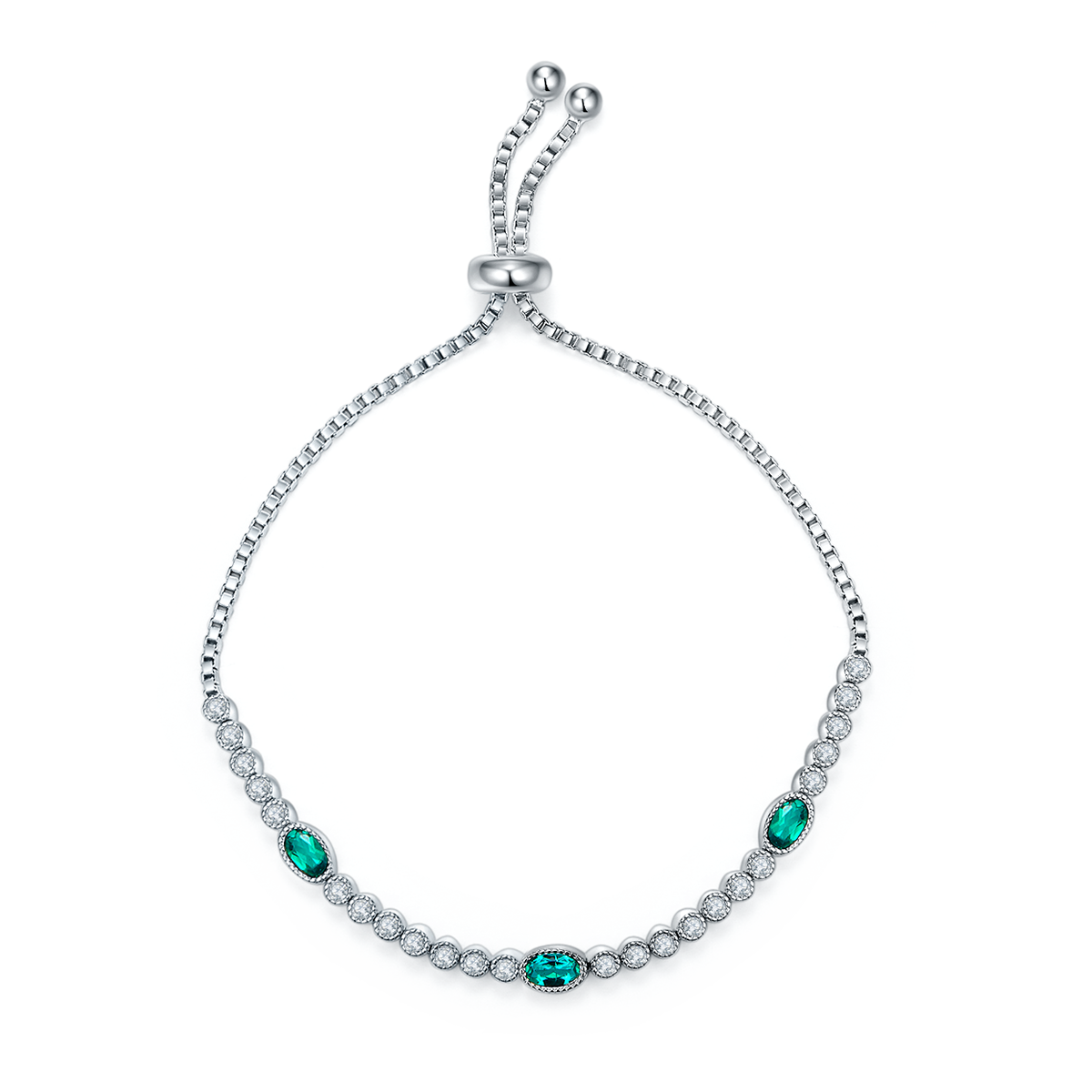 S925 Silver Plated 18K Platinum Bracelet with 0.75 Carat Lab Grown Emerald