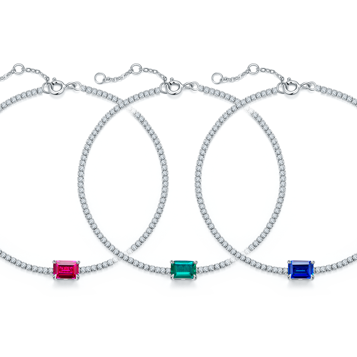 S925 Silver Plated 18K Platinum Bracelet with 0.77 Carat Emerald-Cut Lab Grown Gemstone