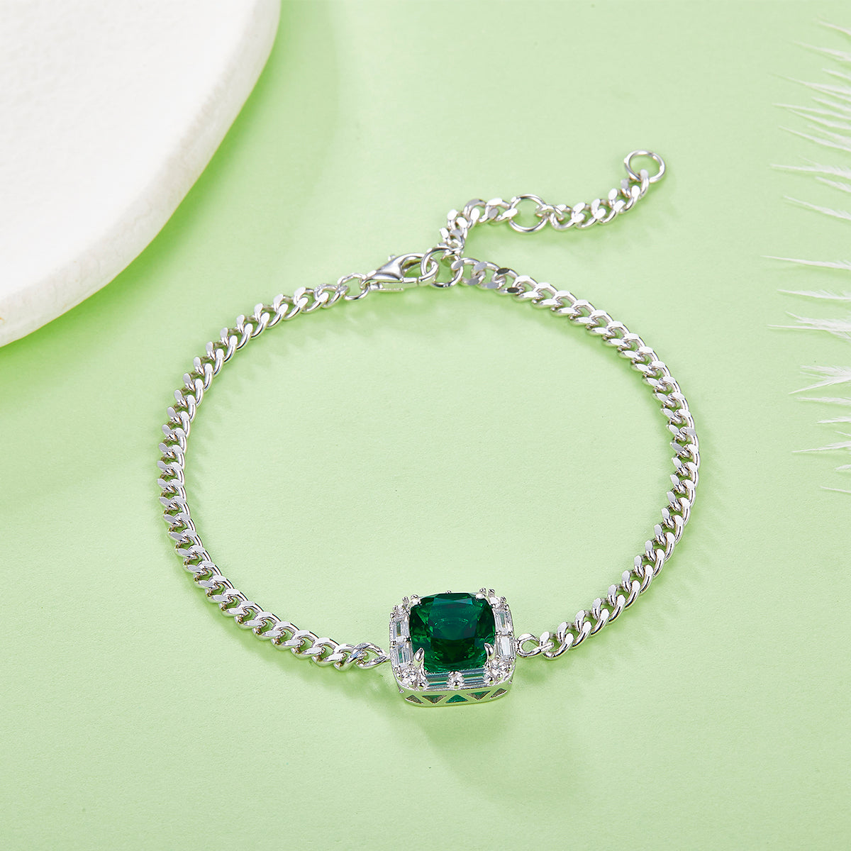 Cushion Cut Lab Grown Emerald with Soleste Halo Bracelet