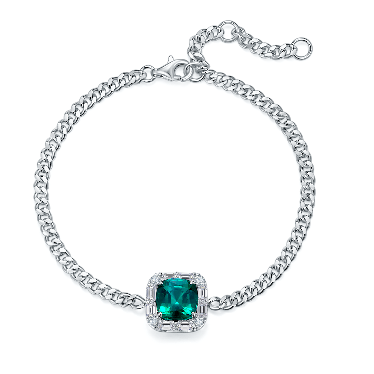 Cushion Cut Lab Grown Emerald with Soleste Halo Bracelet