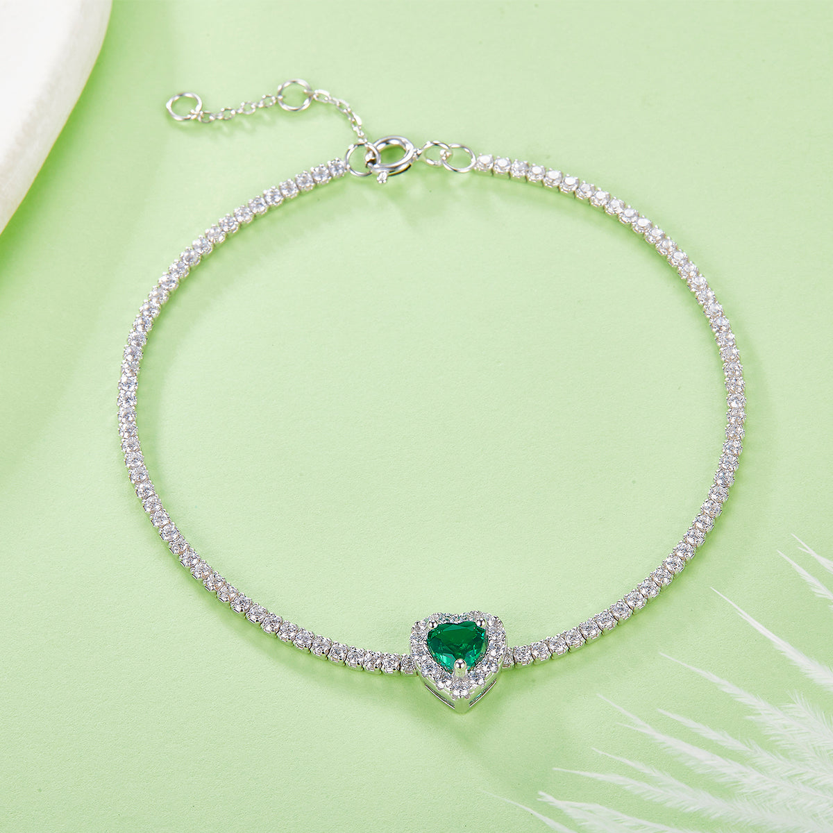 Heart Shaped Lab Grown Emerald Halo S925 Silver Bracelet
