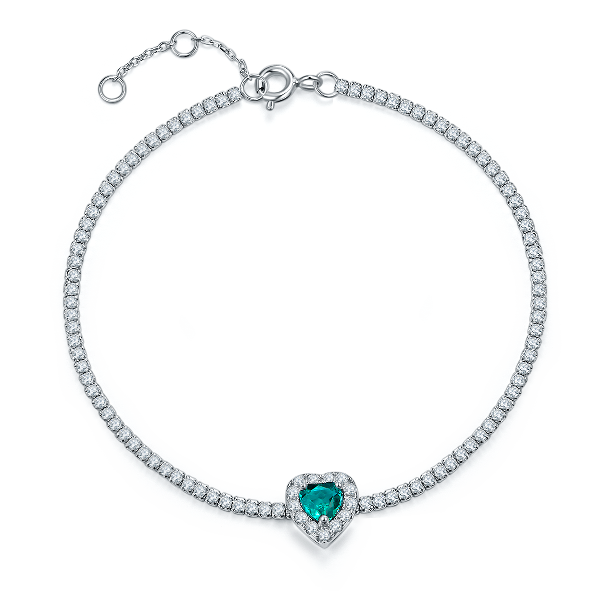 Heart Shaped Lab Grown Emerald Halo S925 Silver Bracelet