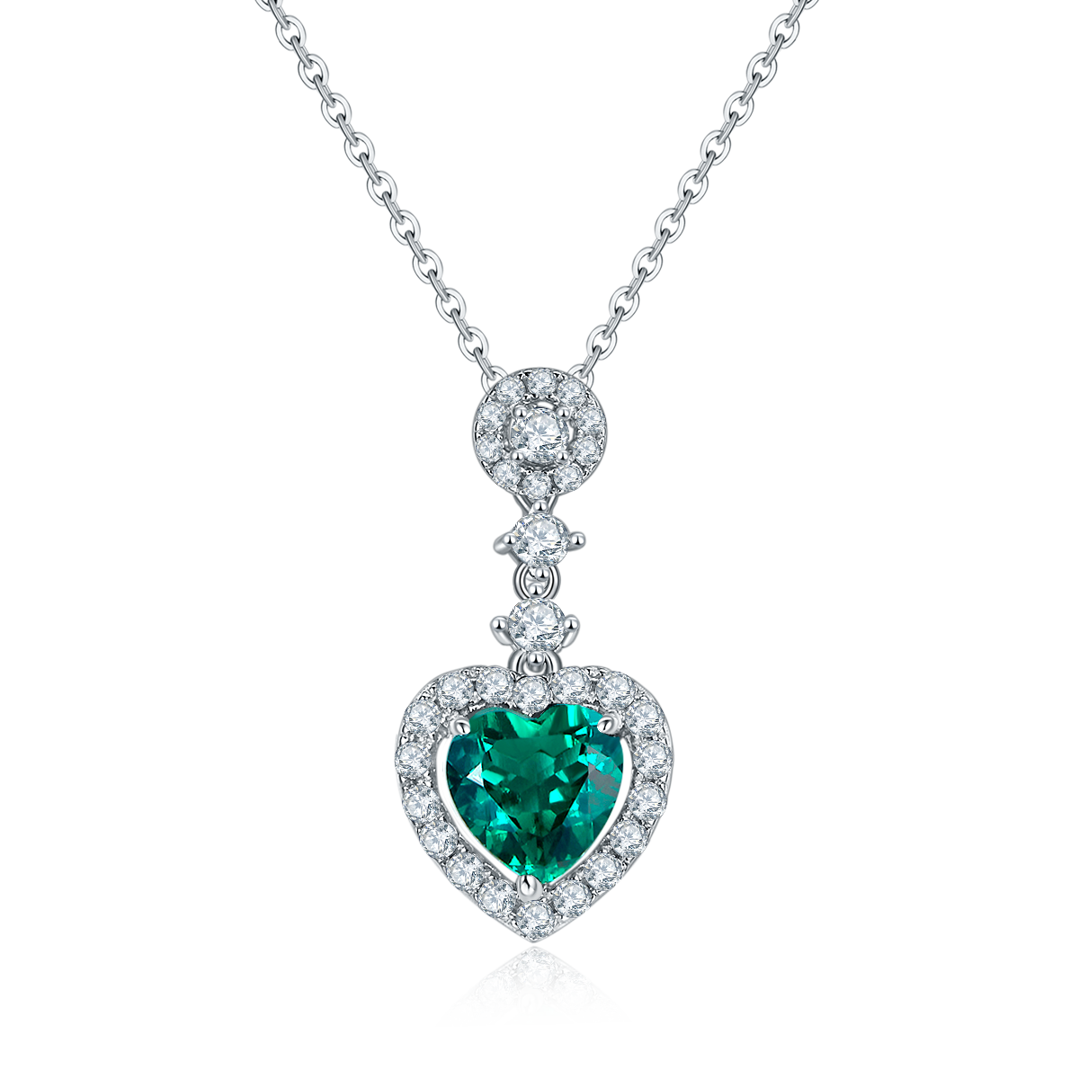 1.45 Carat Heart-Shape Lab Grown Emerald Halo Pendant Necklace