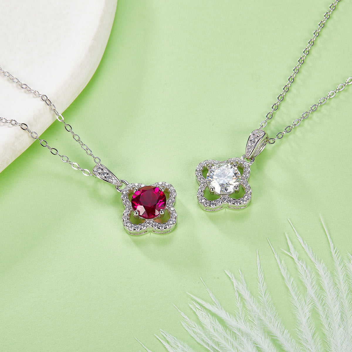 Four-Leaf Clover Pendant with 1.0 Carat Lab-Grown Ruby Necklace