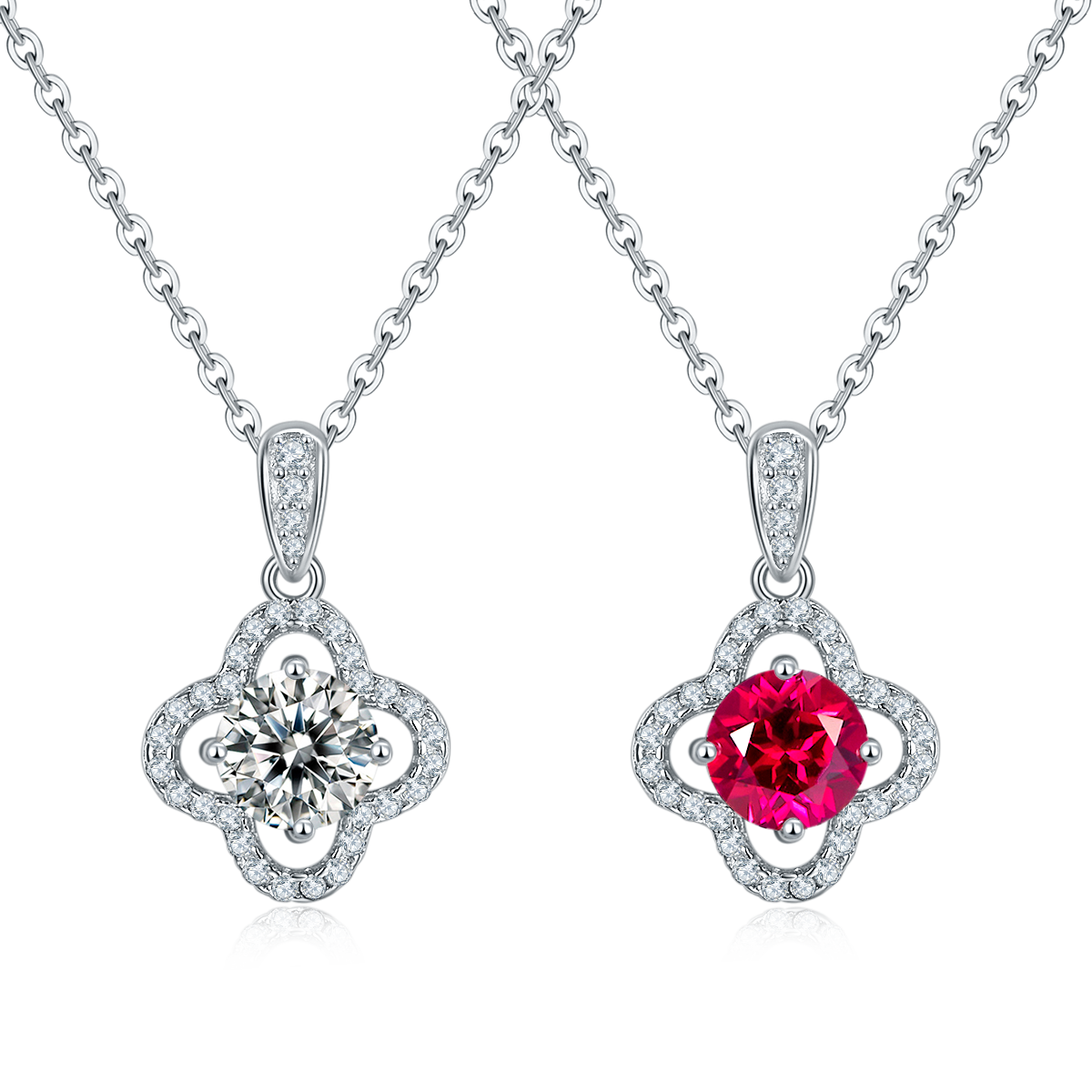 Four-Leaf Clover Pendant with 1.0 Carat Lab-Grown Ruby Necklace