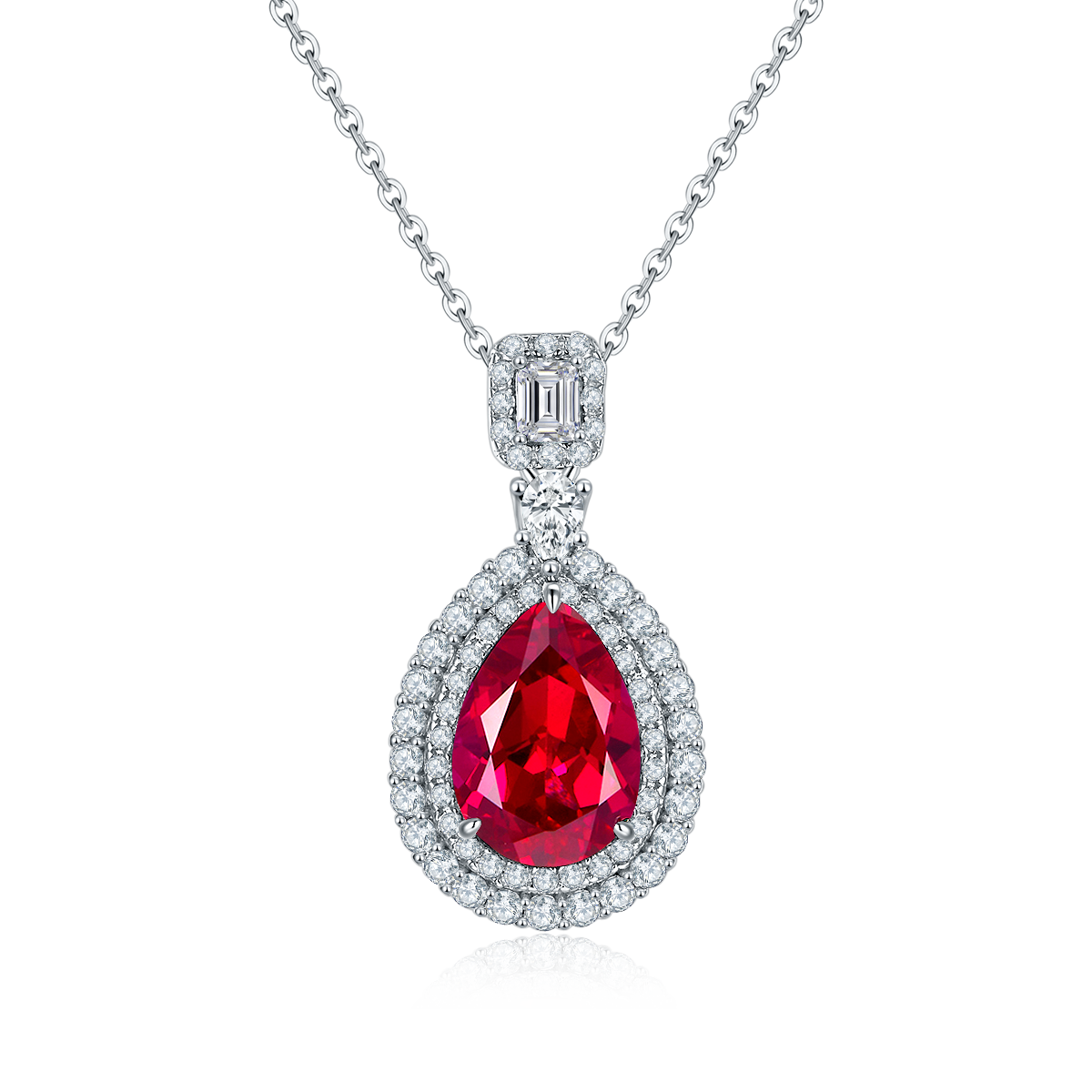 3.58 Carat Pear Drop Lab Grown Ruby Pendant Necklace