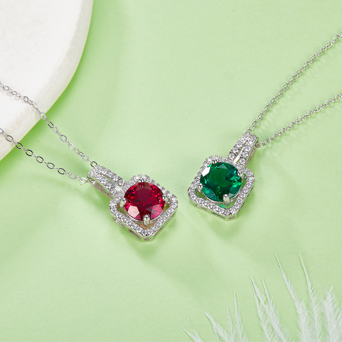 Square Pendant With 2.0 Carat Round Cut Lab Grown Gemstone S925 Silver Plated 18K Platinum Necklace