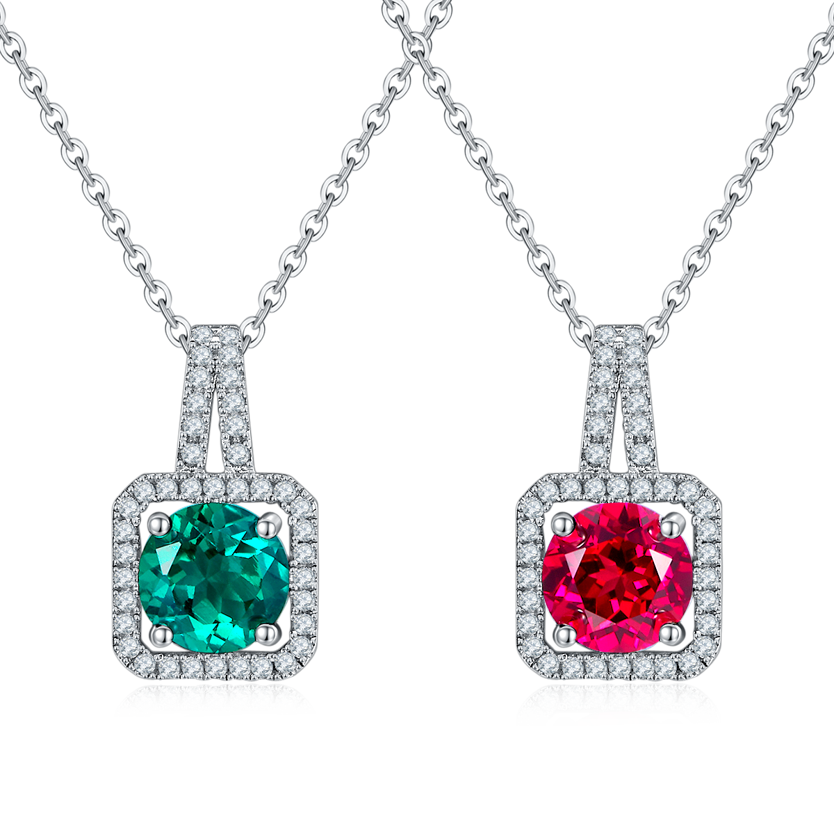 Square Pendant With 2.0 Carat Round Cut Lab Grown Gemstone S925 Silver Plated 18K Platinum Necklace