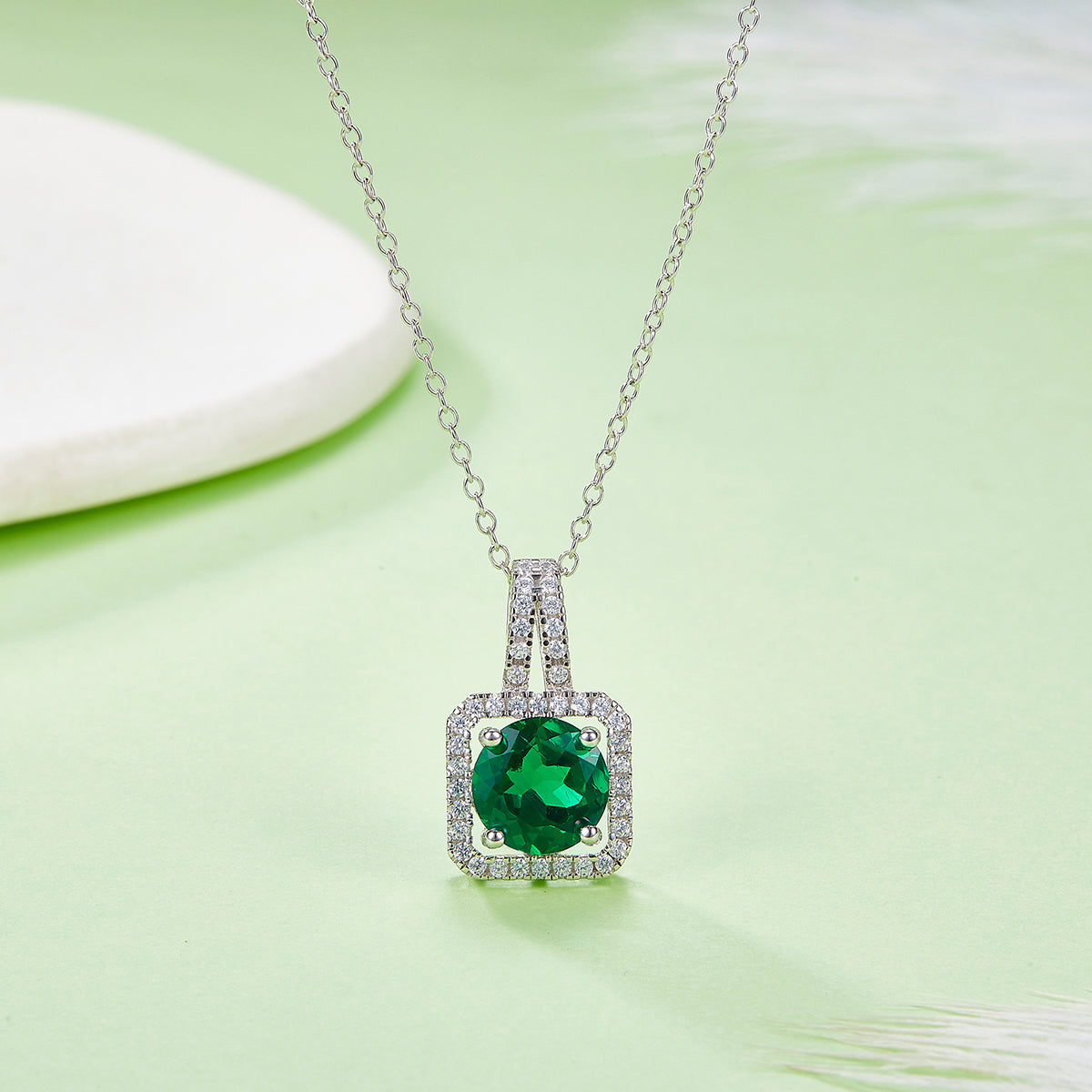 Square Pendant With 2.0 Carat Round Cut Lab Grown Gemstone S925 Silver Plated 18K Platinum Necklace