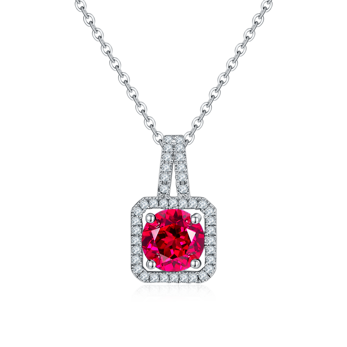Square Pendant With 2.0 Carat Round Cut Lab Grown Gemstone S925 Silver Plated 18K Platinum Necklace