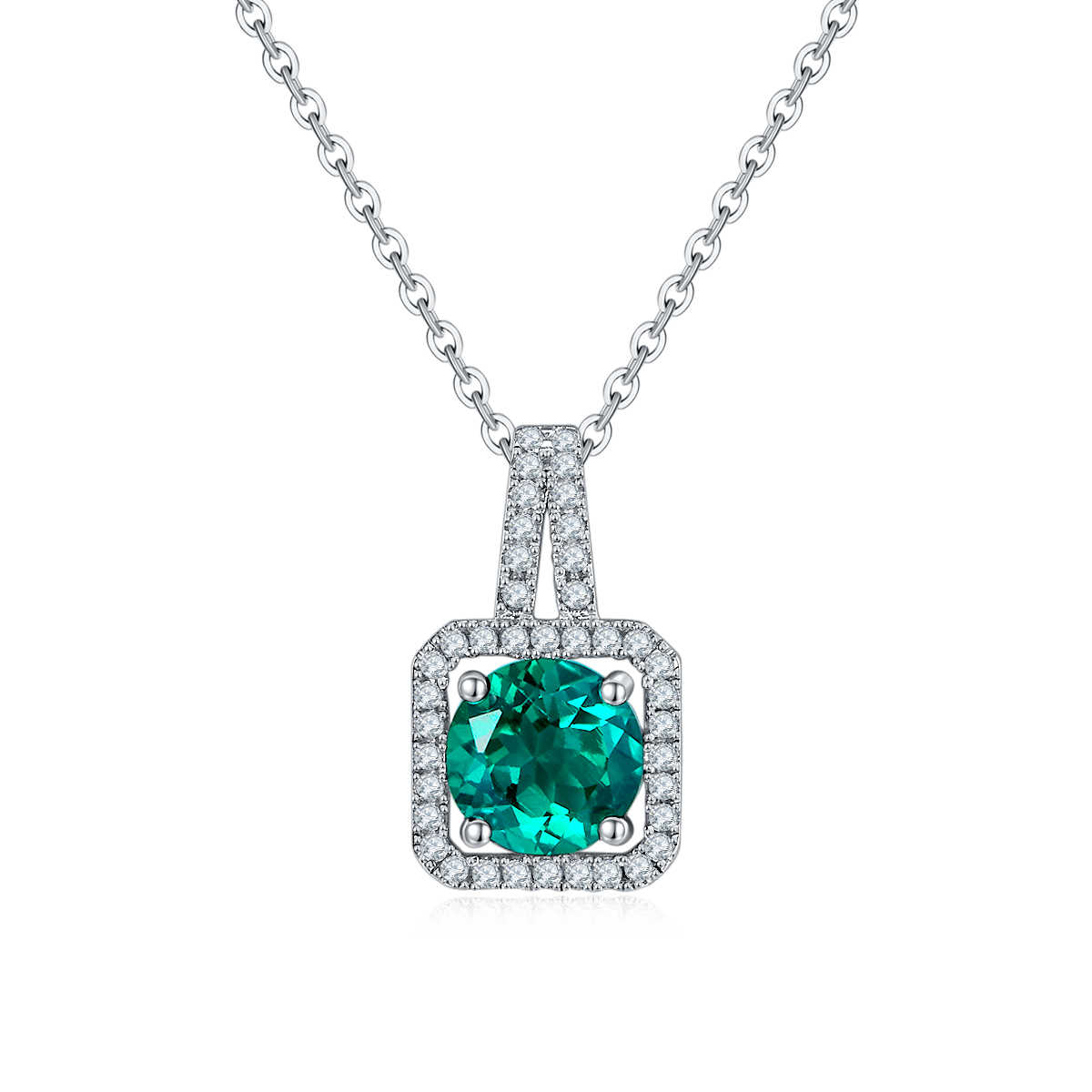Square Pendant With 2.0 Carat Round Cut Lab Grown Gemstone S925 Silver Plated 18K Platinum Necklace