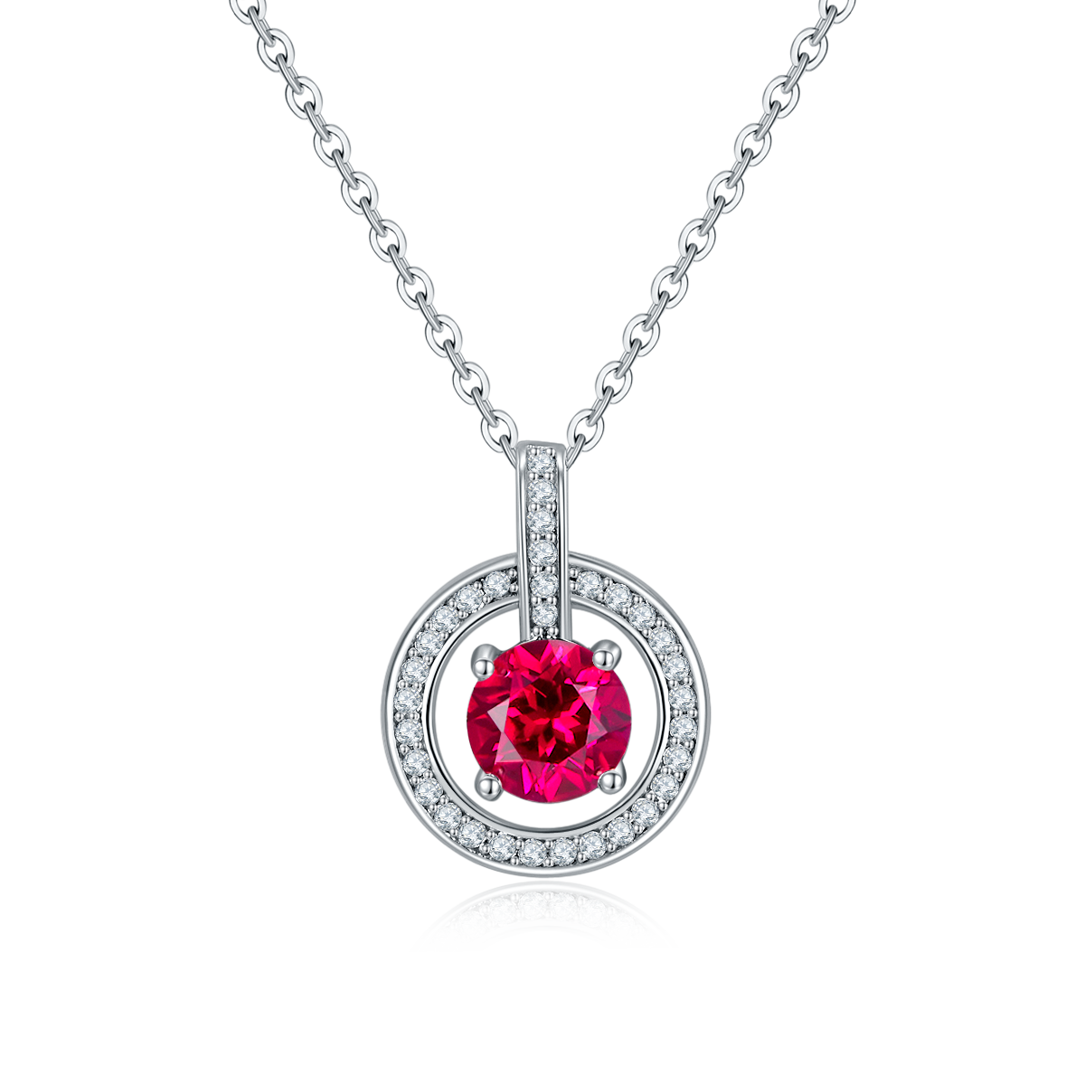 Circle Pendant with 1.0 Carat Lab Grown Ruby Necklace