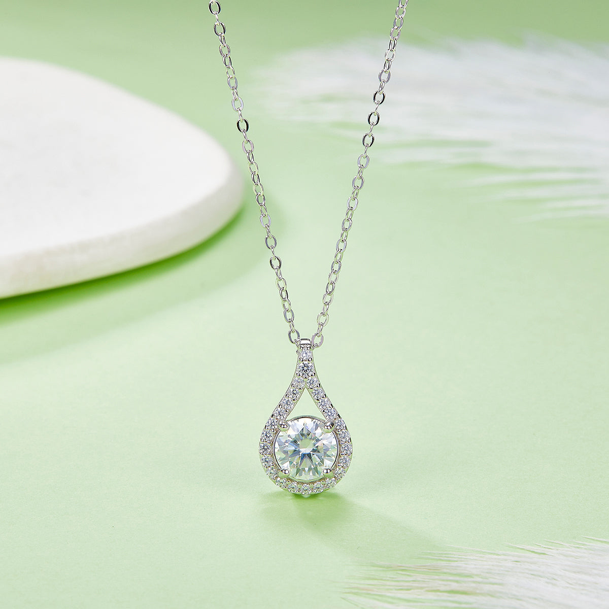 Water Droplet Pendant with 1.0 Carat Lab Grown Gemstone Necklace