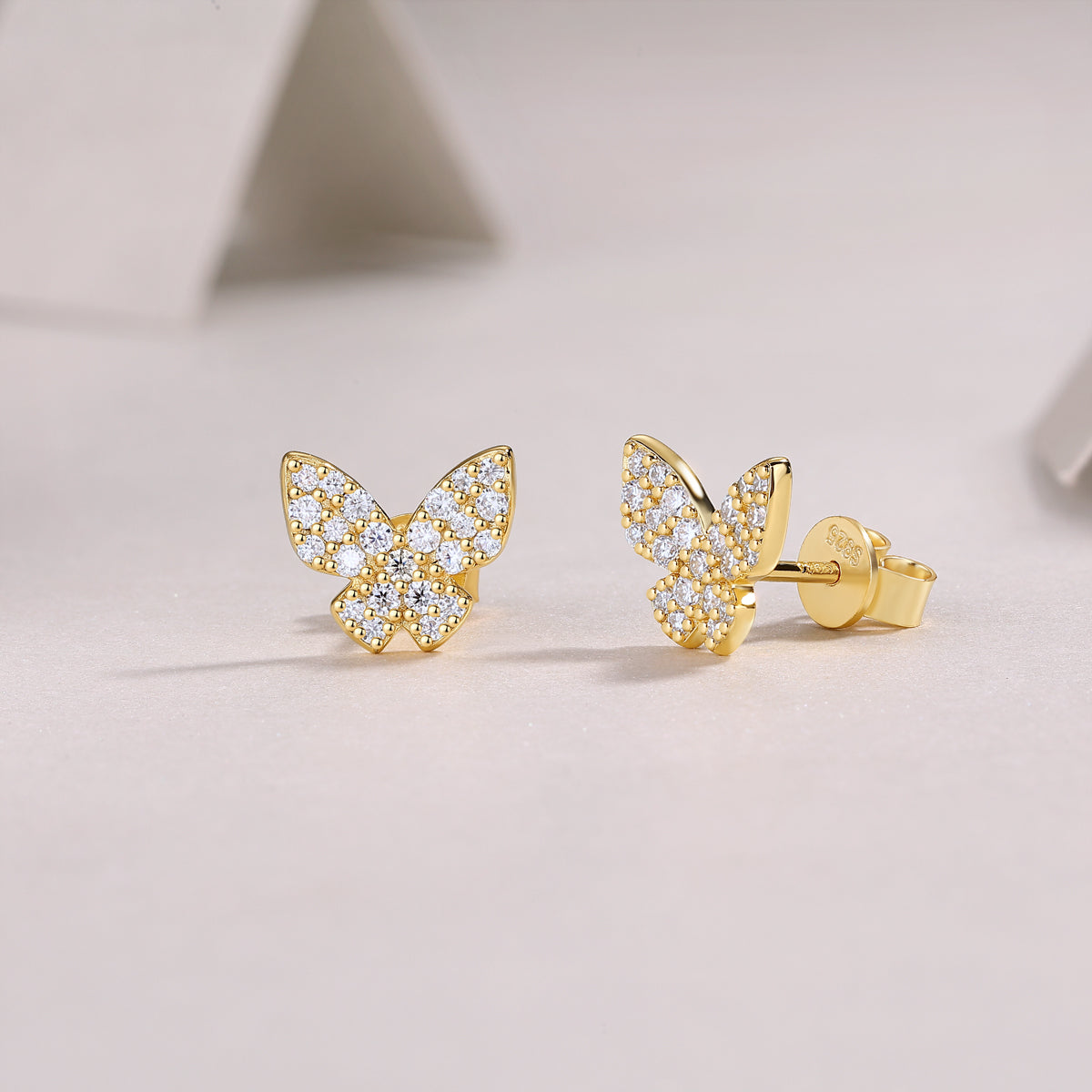 Small Moissanite S925 Silver Plated 18K Gold Butterfly Stud Earrings