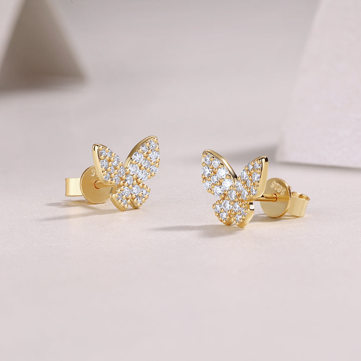 Small Moissanite S925 Silver Plated 18K Gold Butterfly Stud Earrings