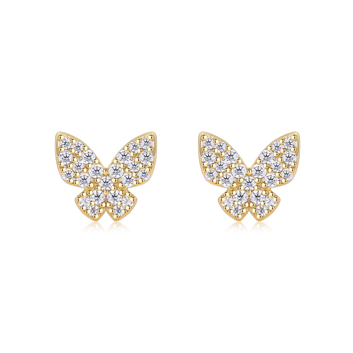 Small Moissanite S925 Silver Plated 18K Gold Butterfly Stud Earrings