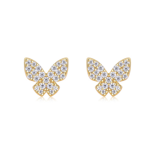 Small Moissanite S925 Silver Plated 18K Gold Butterfly Stud Earrings