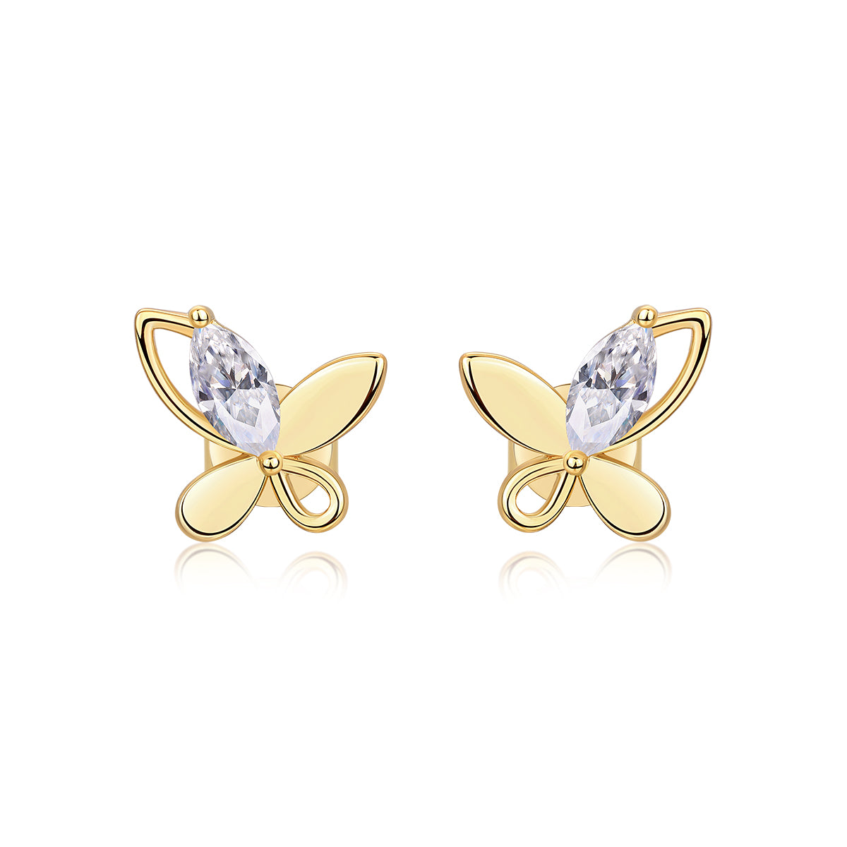S925 Silver Plated 18K Gold Butterfly Stud Earrings Moissanite