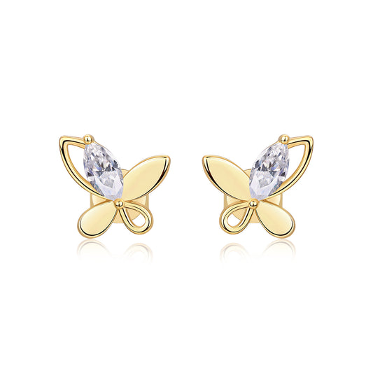 S925 Silver Plated 18K Gold Butterfly Stud Earrings Moissanite